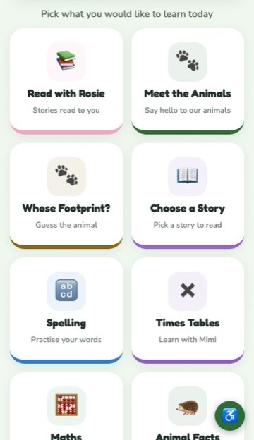 A child's home page in PawSteps